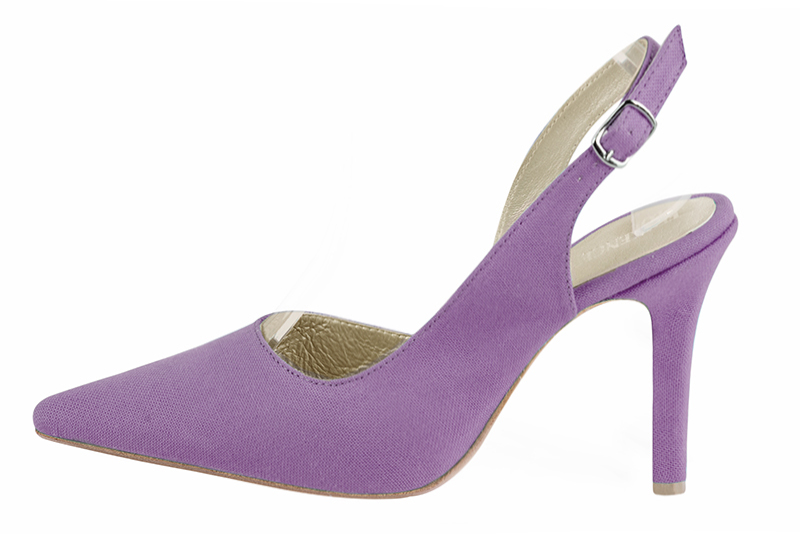 Amethyst purple women's slingback shoes. Pointed toe. High slim heel. Profile view - Florence KOOIJMAN